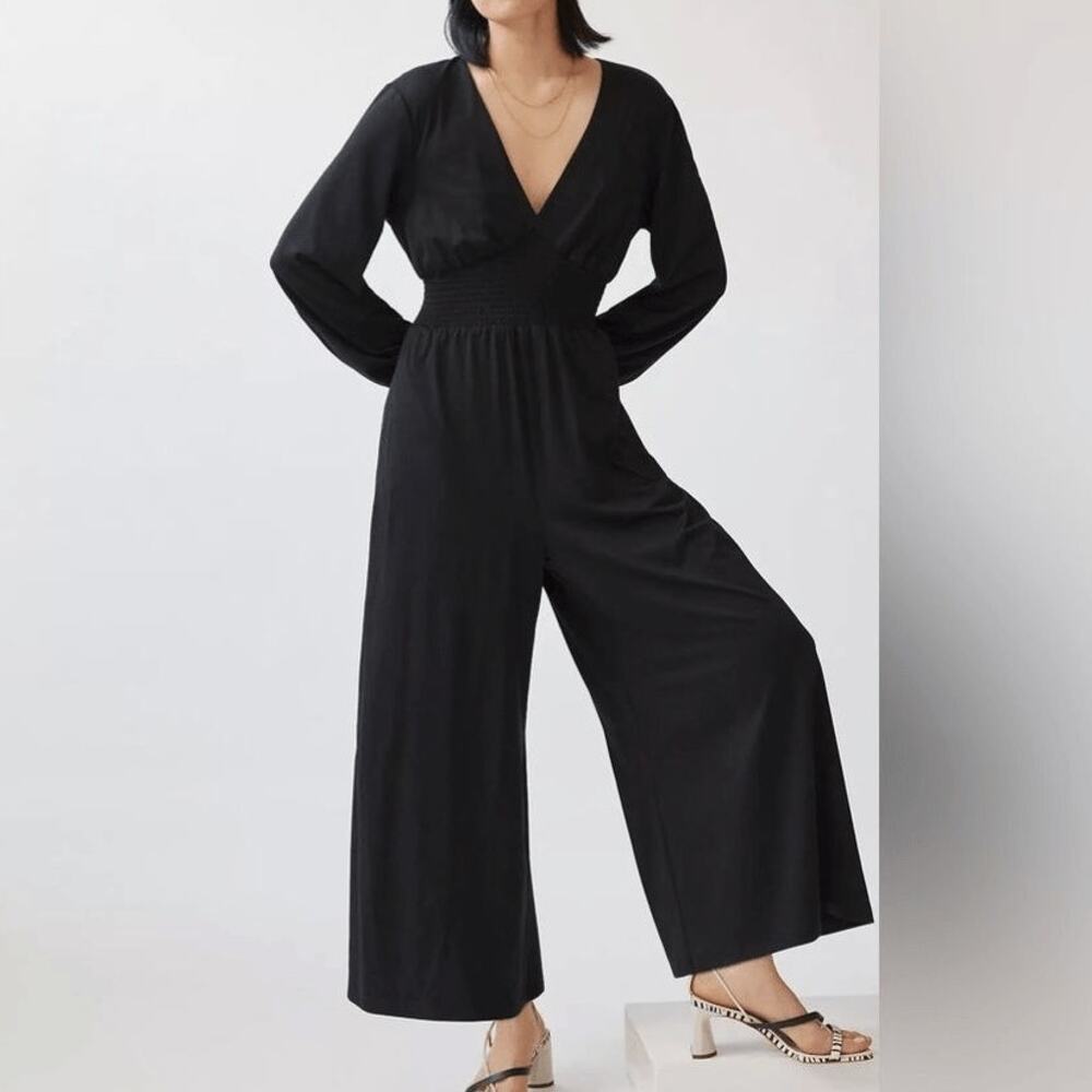 Hutch Anthropologie Black V-Neck Wide Leg Jumpsuit Minimalist Easy Piece size S